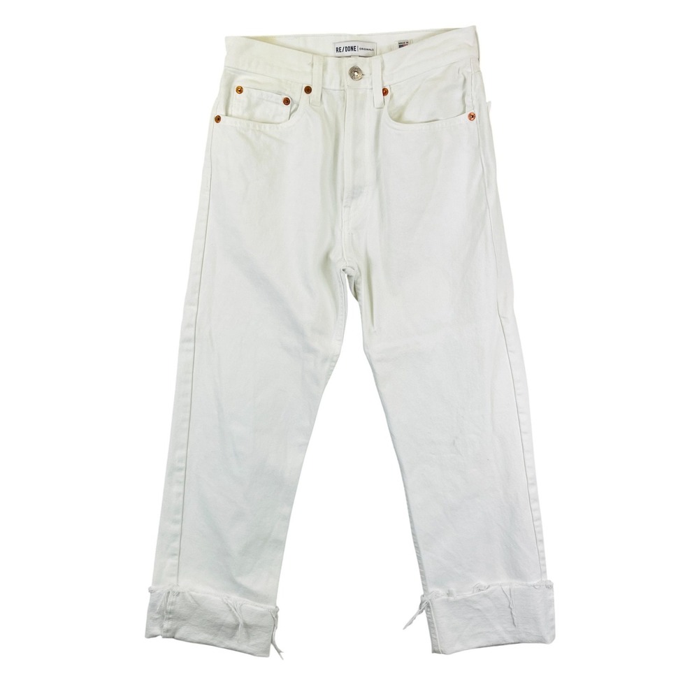 RE/DONE Originals Women's 26 White‎ Straight Leg Jeans Distressed Cuffed Hem